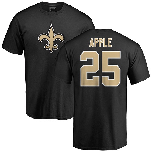 Men New Orleans Saints Black Eli Apple Name and Number Logo NFL Football 25 T Shirt